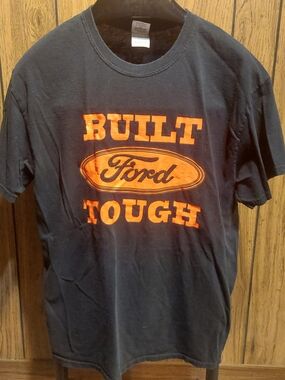 Ford Built Tough Men's Black Graphic Tee Orange Lettering Large Y2K Vintage